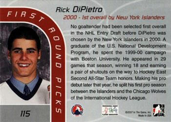2006-07 In The Game Between The Pipes #115 Rick DiPietro Back