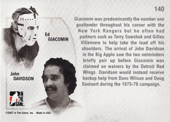 2006-07 In The Game Between The Pipes #140 Ed Giacomin / John Davidson Back