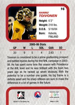 2006-07 In The Game Between The Pipes #16 Hannu Toivonen Back