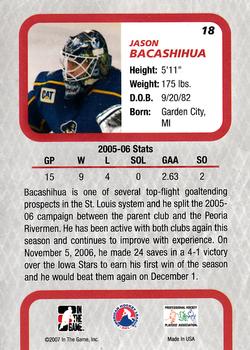 2006-07 In The Game Between The Pipes #18 Jason Bacashihua Back