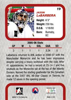 2006-07 In The Game Between The Pipes #19 Jason LaBarbera Back