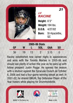 2006-07 In The Game Between The Pipes #21 Jean-Francois Racine Back