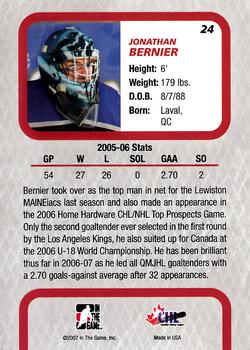 2006-07 In The Game Between The Pipes #24 Jonathan Bernier Back