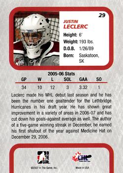 2006-07 In The Game Between The Pipes #29 Justin Leclerc Back