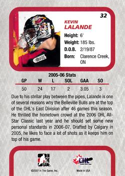 2006-07 In The Game Between The Pipes #32 Kevin Lalande Back