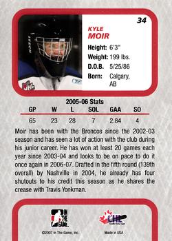 2006-07 In The Game Between The Pipes #34 Kyle Moir Back