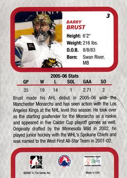 2006-07 In The Game Between The Pipes #3 Barry Brust Back