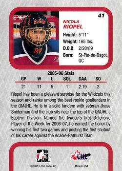 2006-07 In The Game Between The Pipes #41 Nicola Riopel Back