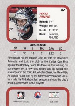 2006-07 In The Game Between The Pipes #42 Pekka Rinne Back