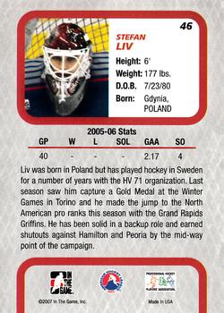 2006-07 In The Game Between The Pipes #46 Stefan Liv Back