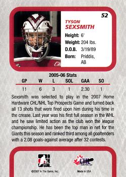 2006-07 In The Game Between The Pipes #52 Tyson Sexsmith Back