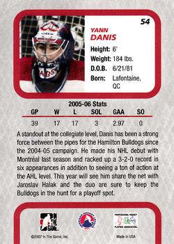 2006-07 In The Game Between The Pipes #54 Yann Danis Back
