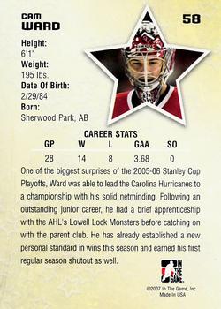 2006-07 In The Game Between The Pipes #58 Cam Ward Back