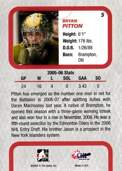 2006-07 In The Game Between The Pipes #5 Bryan Pitton Back