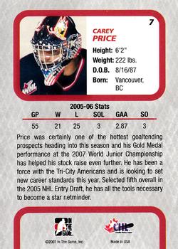 2006-07 In The Game Between The Pipes #7 Carey Price Back