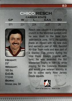 2006-07 In The Game Between The Pipes #83 Glenn Resch Back