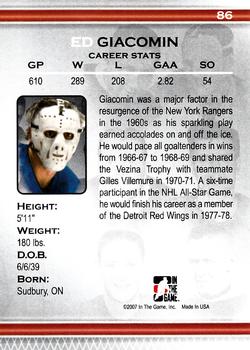 2006-07 In The Game Between The Pipes #86 Ed Giacomin Back