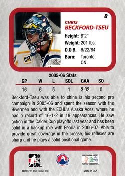 2006-07 In The Game Between The Pipes #8 Chris Beckford-Tseu Back