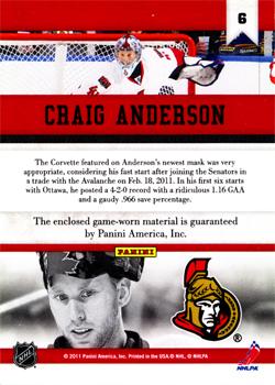 2010-11 Panini All Goalies - Stopper Sweaters #6 Craig Anderson Back