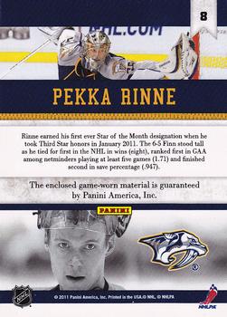 2010-11 Panini All Goalies - Stopper Sweaters #8 Pekka Rinne Back