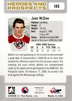 2006-07 In The Game Heroes and Prospects #106 Jamie McGinn Back