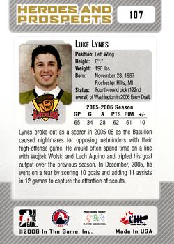 2006-07 In The Game Heroes and Prospects #107 Luke Lynes Back