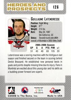 2006-07 In The Game Heroes and Prospects #126 Guillaume Latendresse Back
