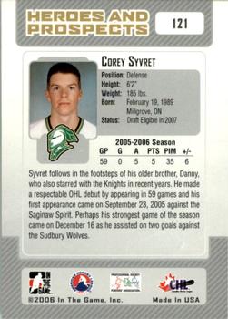 2006-07 In The Game Heroes and Prospects #121 Corey Syvret Back