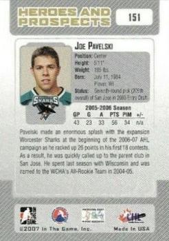 2006-07 In The Game Heroes and Prospects #151 Joe Pavelski Back