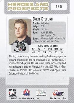 2006-07 In The Game Heroes and Prospects #165 Brett Sterling Back