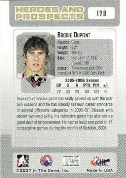 2006-07 In The Game Heroes and Prospects #179 Brodie Dupont Back