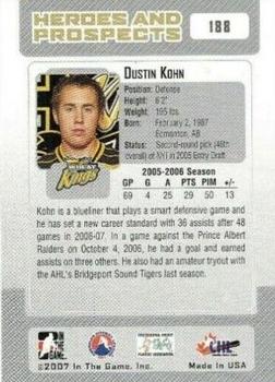 2006-07 In The Game Heroes and Prospects #188 Dustin Kohn Back