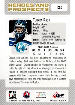 2006-07 In The Game Heroes and Prospects #134 Tuukka Rask Back