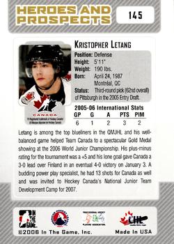 2006-07 In The Game Heroes and Prospects #145 Kristopher Letang Back