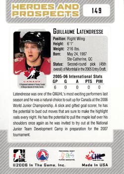 2006-07 In The Game Heroes and Prospects #149 Guillaume Latendresse Back