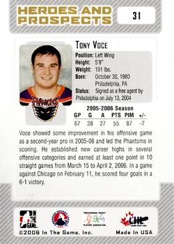 2006-07 In The Game Heroes and Prospects #31 Tony Voce Back