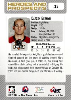 2006-07 In The Game Heroes and Prospects #35 Carsen Germyn Back