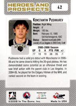 2006-07 In The Game Heroes and Prospects #42 Konstantin Pushkarev Back