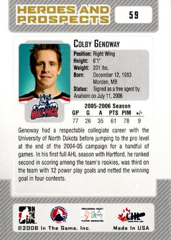 2006-07 In The Game Heroes and Prospects #59 Colby Genoway Back