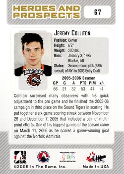 2006-07 In The Game Heroes and Prospects #67 Jeremy Colliton Back