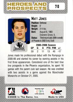 2006-07 In The Game Heroes and Prospects #70 Matt Jones Back