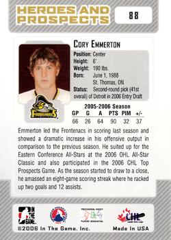 2006-07 In The Game Heroes and Prospects #88 Cory Emmerton Back