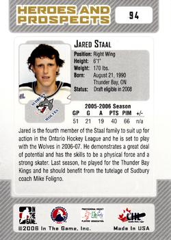 2006-07 In The Game Heroes and Prospects #94 Jared Staal Back