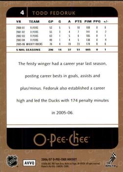 2006-07 O-Pee-Chee #4 Todd Fedoruk Back