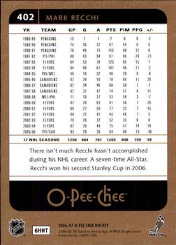 2006-07 O-Pee-Chee #402 Mark Recchi Back