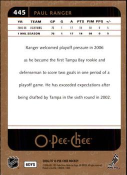 2006-07 O-Pee-Chee #445 Paul Ranger Back