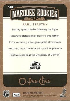 2006-07 O-Pee-Chee #548 Paul Stastny Back