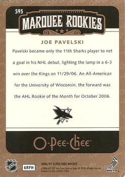 2006-07 O-Pee-Chee #595 Joe Pavelski Back