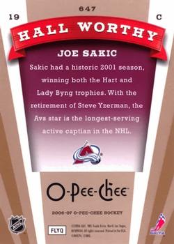 2006-07 O-Pee-Chee #647 Joe Sakic Back