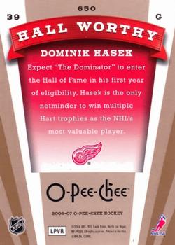 2006-07 O-Pee-Chee #650 Dominik Hasek Back